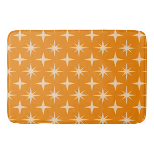 Mid Century Atomic Stars Pattern on Orange  Bath Mat