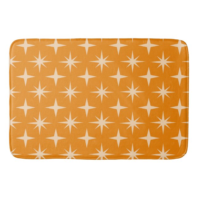 Mid Century Atomic Stars Pattern on Orange  Bath Mat (Front)