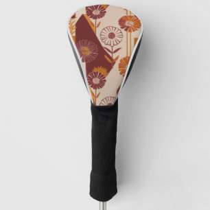 Mid Century Autumn Floral Geometric Pattern Golf Head Cover