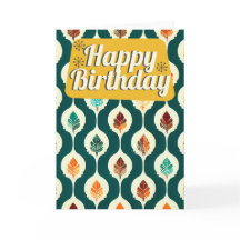 Mid Century Autumn Leaves Retro Happy Birthday
