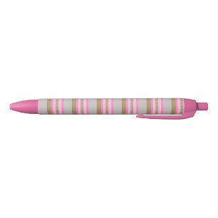 Mid-Century awning stripe - grey / grey, pink, tan Black Ink Pen