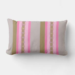 Mid-Century awning stripe - grey / grey, pink, tan Lumbar Cushion