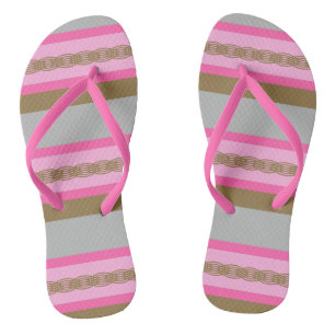 Mid-Century awning stripe - grey / grey, pink, tan Thongs