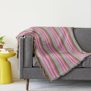 Mid-Century awning stripe - grey / grey, pink, tan Throw Blanket