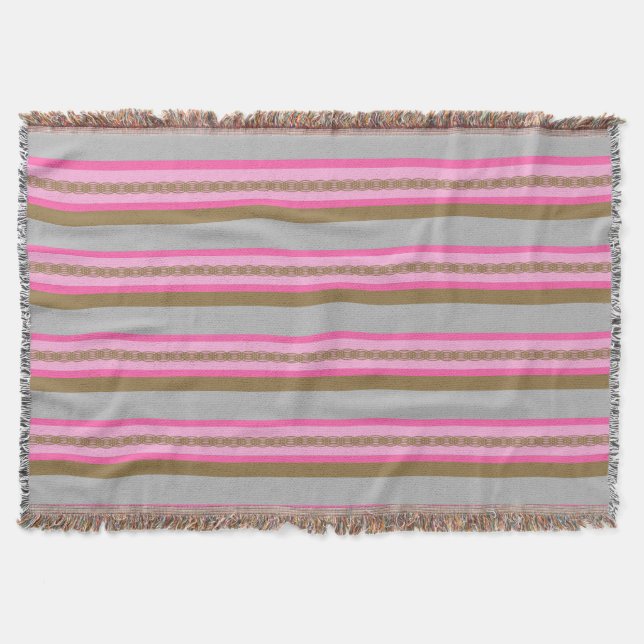 Mid-Century awning stripe - grey / grey, pink, tan Throw Blanket (Front)