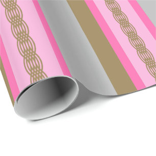 Mid-Century awning stripe - grey / grey, pink, tan Wrapping Paper