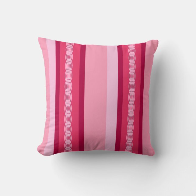 Mid-Century awning stripe - pink and wine Cushion (Front)