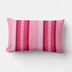 Mid-Century awning stripe - pink and wine Lumbar Cushion