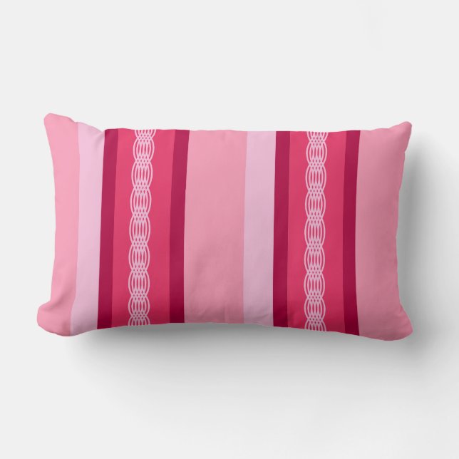 Mid-Century awning stripe - pink and wine Lumbar Cushion (Front)