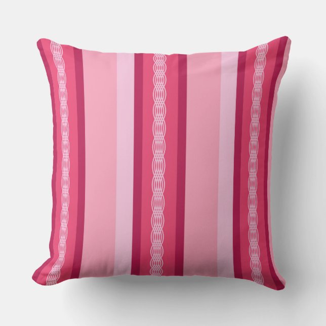 Mid-Century awning stripe - pink and wine Outdoor Cushion (Front)