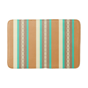 Mid-Century awning stripe - tan & turquoise Bath Mat