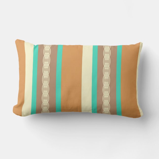Mid-Century awning stripe - tan & turquoise Lumbar Cushion (Front)