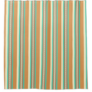 Mid-Century awning stripe - tan & turquoise Shower Curtain