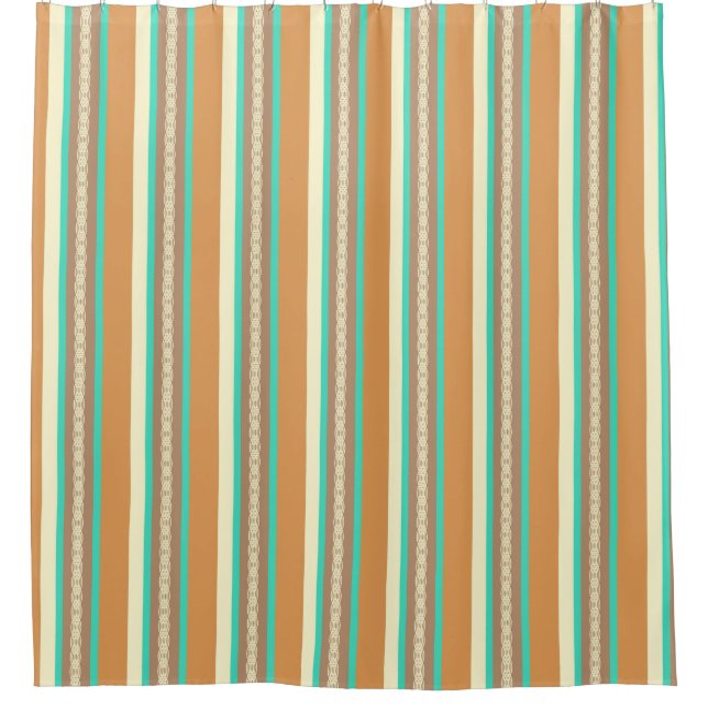 Mid-Century awning stripe - tan & turquoise Shower Curtain (Front)