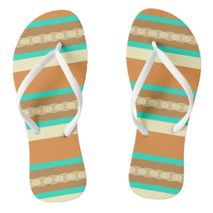 Mid-Century awning stripe - tan & turquoise Thongs