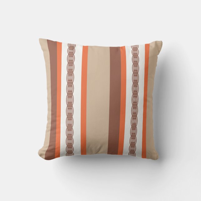 Mid-Century awning stripe - taupe and coral Cushion (Front)