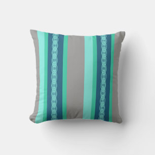 Mid-Century awning stripe - turquoise & grey Outdoor Cushion