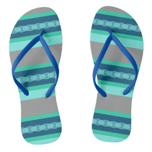 Mid-Century awning stripe - turquoise & grey Thongs