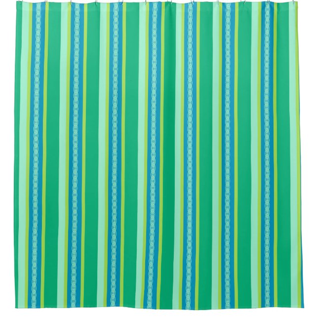 Mid-Century Awning Stripes, Jade Green Shower Curtain (Front)