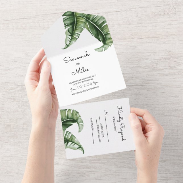 Mid Century Banana Leaf All in One Invite (Tearaway)