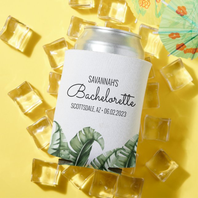 Mid Century Banana Leaf Bachelorette/Bridesmaid Can Cooler (In Situ Summer)