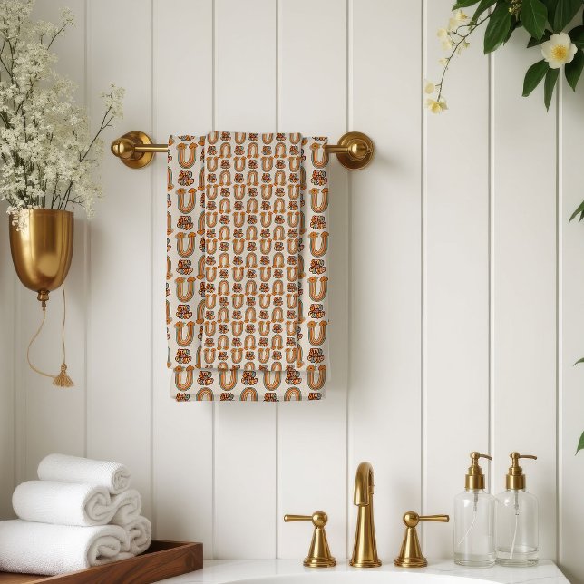 Mid-Century Bath Towel Copper & Pink Swirl Style (Mid-Century Bath Towel Copper & Pink Swirl Style)