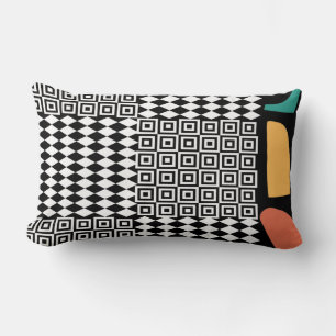 Mid-Century Bauhaus Abstract Geometry Teal & Coral Lumbar Cushion