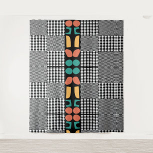 Mid-Century Bauhaus Abstract Geometry Teal & Coral Tapestry