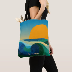 Mid Century Bauhaus Sunset Custom Name Tote Bag