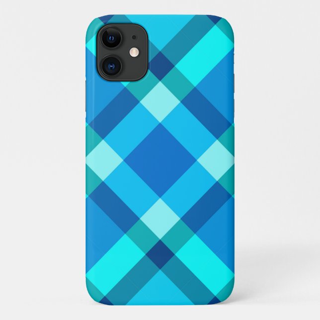 Mid-Century Bias Plaid, Cobalt Blue and Turquoise Case-Mate iPhone Case (Back)