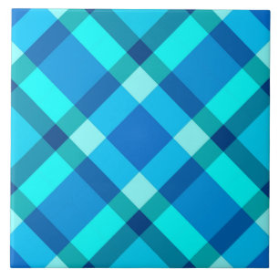 Mid-Century Bias Plaid, Cobalt Blue and Turquoise Ceramic Tile