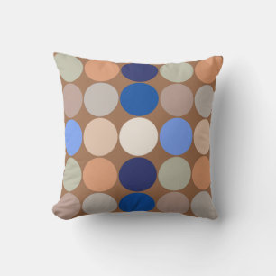 Mid-Century Big Dots, Taupe, Beige and Blue Cushion