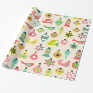 Mid Century Bird and Ornament Pattern Wrapping Paper