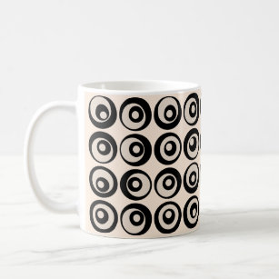 Mid Century Black And Cream Circles Pattern Coffee Mug