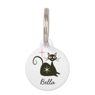 Mid Century Black Atomic Cat Pet Tag