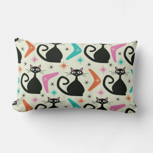 Mid Century Black Atomic Cats with Boomerangs  Lumbar Cushion