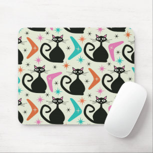 Mid Century Black Atomic Cats with Boomerangs  Mouse Pad