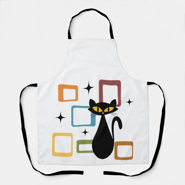 Mid Century black cat Apron (Front)