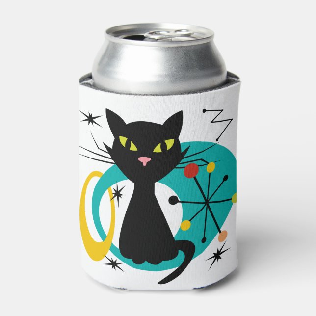 Mid Century black cat Can Cooler (Can Front)