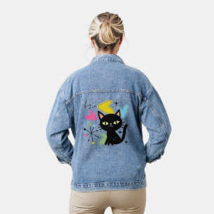 Mid Century black cat  Denim Jacket