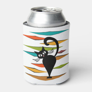 Mid Century black cat design Can Cooler