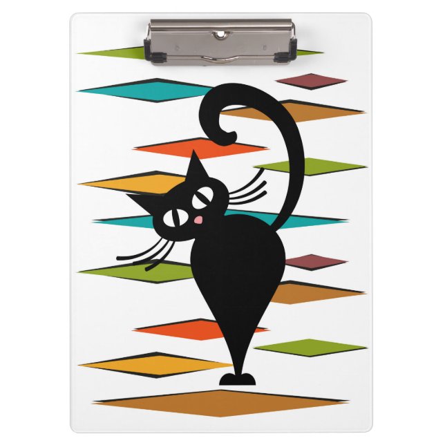 Mid Century black cat design Clipboard (Front)