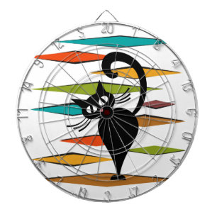 Mid Century black cat design Dartboard