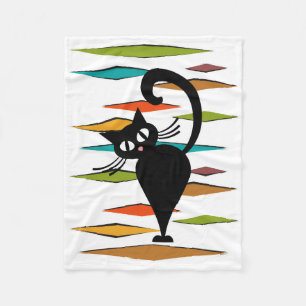 Mid Century black cat design Fleece Blanket