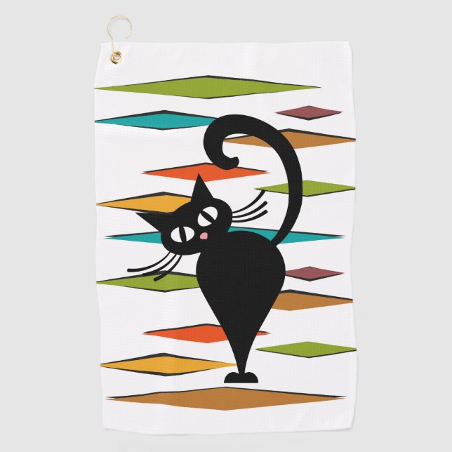 Mid Century black cat design Golf Towel (Front)