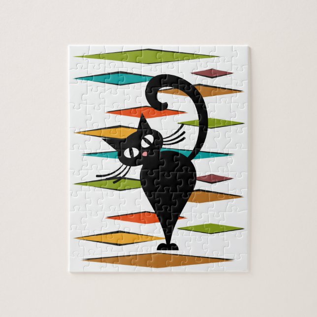 Mid Century black cat design Jigsaw Puzzle (Vertical)