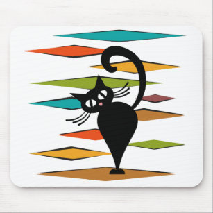 Mid Century black cat design Mouse Pad