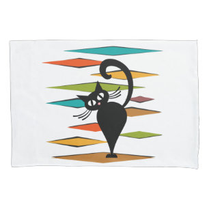 Mid Century black cat design Pillowcase