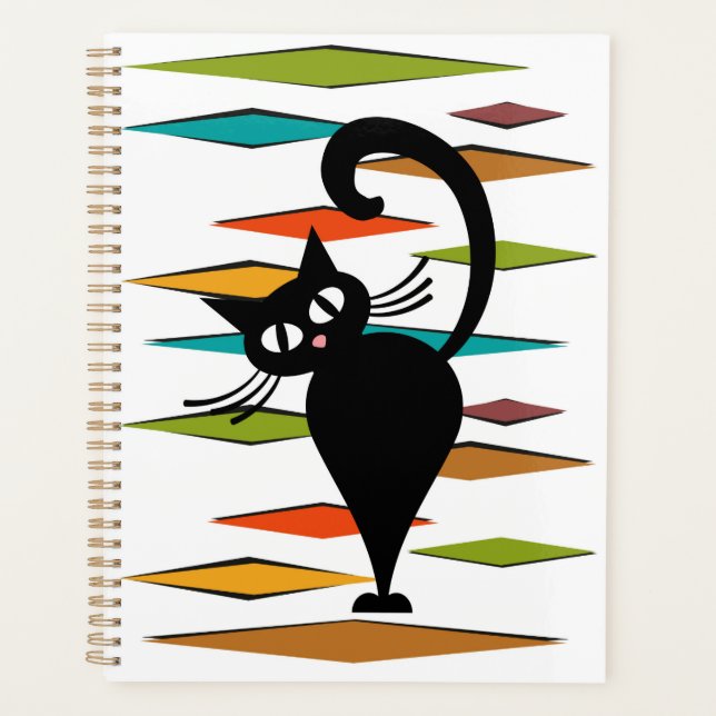 Mid Century black cat design Planner (Front)