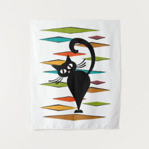 Mid Century black cat design Tapestry